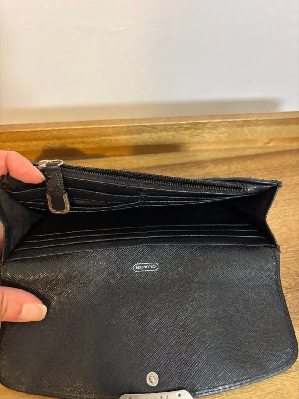 Coach Madison Op Art Signature C Black Gray Slim Envelope Wallet